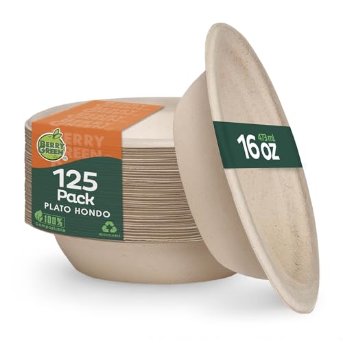 La Mejor Selección de Plato hondo que puedes comprar esta semana. 44 BERRY GREEN 125 Platos Hondos Grandes 100% Compostables Material de Alta Calidad, Resistente a los Liquidos, Ecológico, Hecho de Fibras de Caña de Azúcar de 473 ml (16 oz) Color...