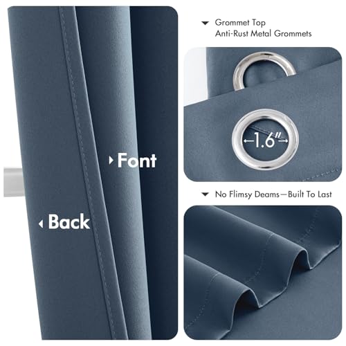 Image of MIULEE Blackout Curtains for Bedroom Living Room 2 Panels, Thermal Insulated Room Darkening Drapes Grommet Noise Reducing Light Blocking Window Treatments 45 Inches Long 34x45 Inch Stone Blue