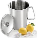 Noamus Stainless Steel Pitcher with Lid, 79oz/2.3L 304 Metal Measuring Cup with Marking&Handle, Large Mouth Graduated Beakers, Milk Frothing Jug Water Pitcher for Coffee Latte Art Machine Iced Hot Tea