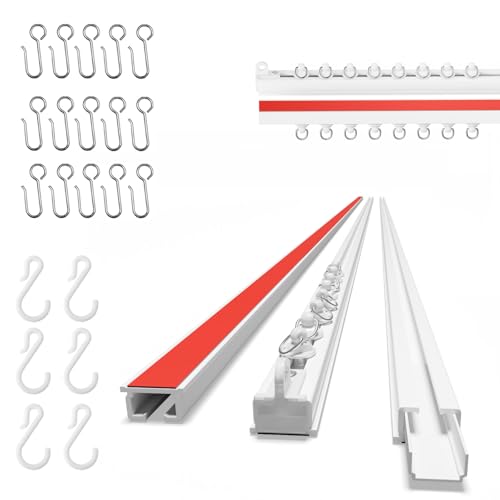 AJAZZ Self Adhesive Ceiling Curtain Track (4.72FT 1.44M White) Curtain Track Ceiling Mount for Smooth Wall Mount- No Screws Adhesive Curtains Tracks