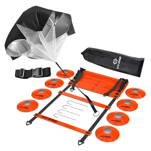 Hy-Pro Agility Training Set – Resistance Parachute, Adjustable Agility Ladder, 8 Cones, Carry Bag, Training Equipment, Great For Improving Fitness & Speed, Football Training, Sports Training