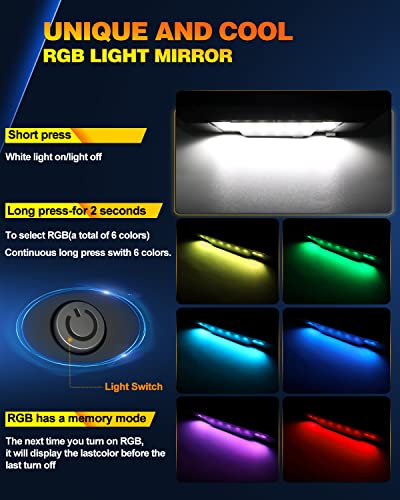 Braveway Utv Rearview Center Mirror With White Led & Rgb Color Interior Lights, Fits 1.5"-2" Roll Bar Mount Compatible For Polaris Rzr X3 Kawasaki Pioneer Talon Can-Am Commander #TOP1