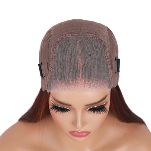 Image of ISEE Glueless Wigs Human Hair Pre Plucked Pre Cut Straight Reddish Brown Colored Lace Front Wig Human Hair 6x4 HD Lace Closure Wigs Human Hair Wigs for Women 180% Density 18 Inch