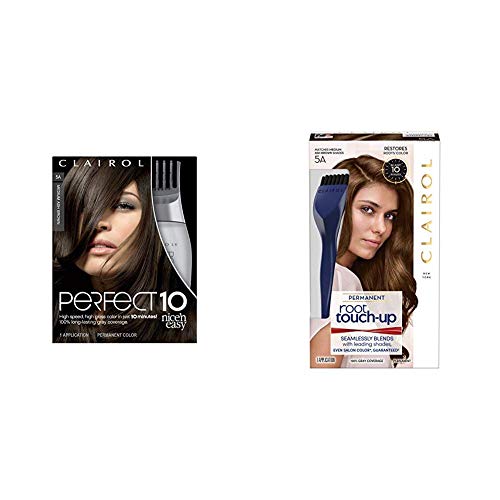 Clairol Perfect 10 By Nice 'N Easy Hair Color Kit (Pack of 2), 005A Medium Ash Brown with Easy Root Touch-Up Hair Coloring Tools, 5a Medium Ash Brown