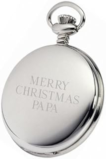 PERSONALISED SILVER MERRY CHRISTMAS PAPA POCKET WATCH PW178 CAN BE PERSONALISED ENGRAVED FREE