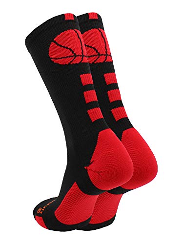 Madsportsstuff Basketball Logo Athletic Crew Socks, Medium - Black/Scarlet #TOP1