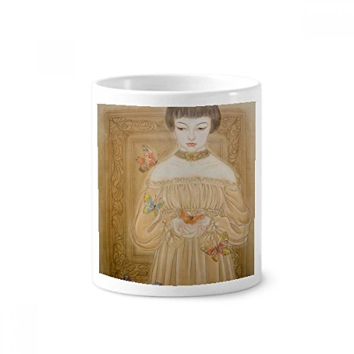 Pot à pinceaux peinture chinoise papillon en céramique blanche pour bureau et salle de bain