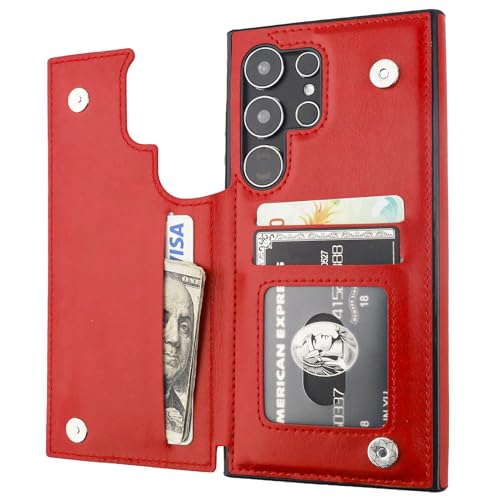 Coque Galaxy S24 Ultra antichoc rouge éliminant le besoin de porter un portefeuille lourd
