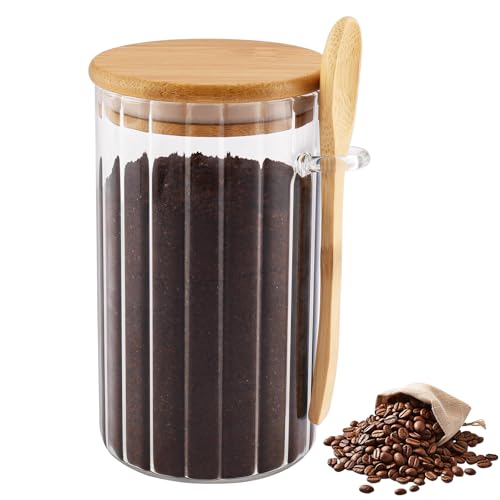 Zosenyer Kaffee Aufbewahrungsdose, 720ml Kaffee Vakuumbehälter, Kaffeedose Luftdicht Glas mit Iöffel, Kaffeepaddose für aufbewahrung Kaffeebohnen,...