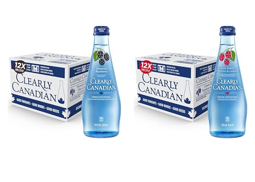 Image of Clearly Canadian Sparkling Flavored Water, 11 oz Glass Bottles - Variety of Refreshing Flavors, Premium Carbonated Beverage, Available in 12-Pack and 24-Pack Options (24 Pack, Raspberry /Blackberry)