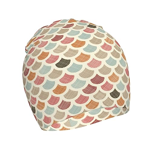 Retro Mermaid Plaid Scales Kids Beanie Hats Warm Knit Beanie Cap Skull Caps Gifts Decor for Boys Girls White