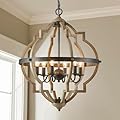 Saint Mossi 6-Lights Farmhouse Chandelier Light Fixture, Rustic Globe Chandelier for Dining Room, Pendant Light Fixtures,H29 x D21, Adjustable Hanging Chain, Wood Grain Metal Frame