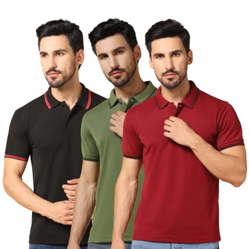 Image of INKKR Men's Soild Collar Neck Half Sleeve Polo T-Shirt Combo