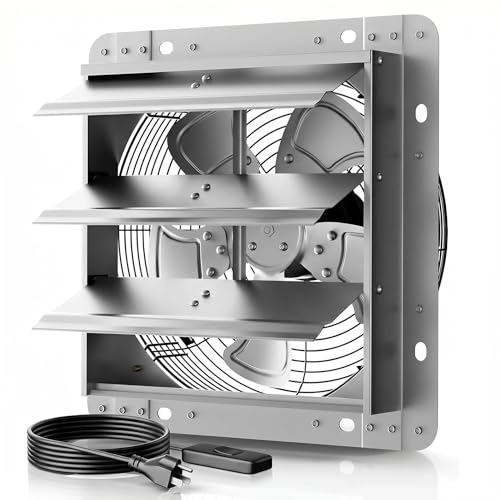 DeebooTEK 14 Inch Shutter Exhaust Fan, 5-Blade 3500 CFM Wall Vent Fan with Ball Bearing Motor, Automatic Shutter, Built-in Switch for Garage Workshop Barn Ventilation