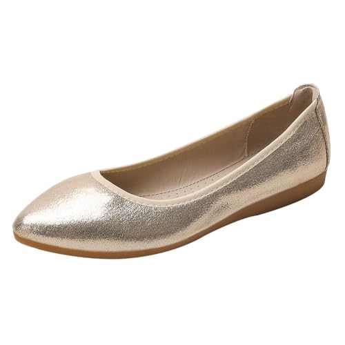 Ballerines pointues dorées confortables pour femme chaussures plates de marche souples