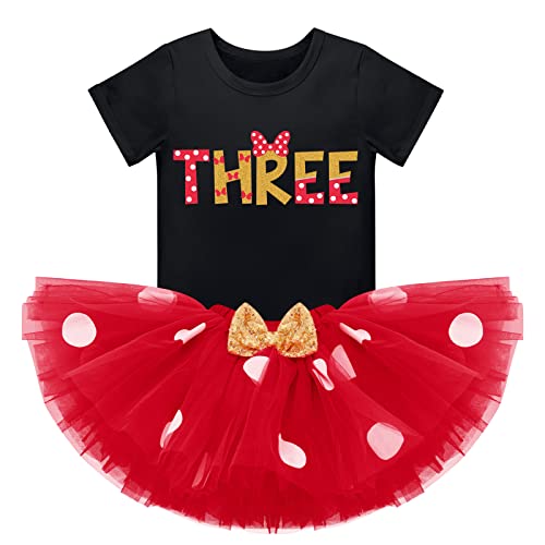 Kids Girls 3rd Birthday Outfit Cake Smash Shirt with Polka Dots Tutu Skirt Photo Shoot Clothes Set