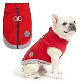 Mihachi Dog Fleece Vest Sweater Zip Up Warm Pullover Step-in Dog Jacket with Dual D-Ring Leash, Winter Cold Weather Reflective Coat Clothes Hoodie for Small Medium Dogs Puppy Cat Boy Girl, Red XS