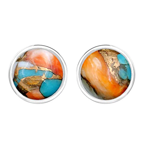 Natural Gemstone & Created Opal 925 Sterling Silver Stud Earrings for Women - Handmade Round Stone Birthstone Jewelry Push Back Earrings - Gift for Birthdays, Daily Wear or Special Occasions2