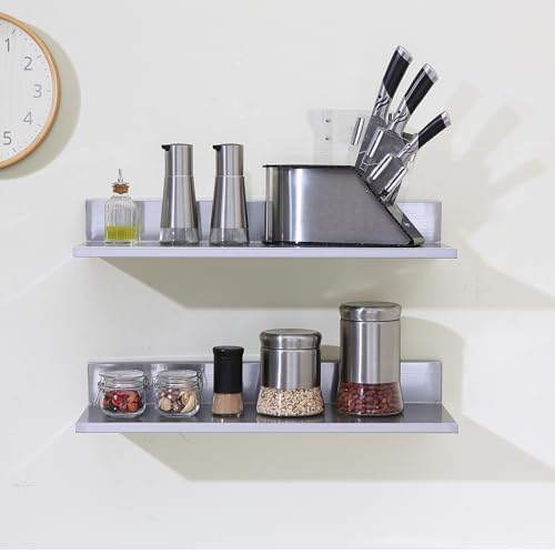 vevor 8634 x 2434 -2pack stainless steel shelf wall mounted floating shelving with backsplash 44 lbs load capacity commercial shelves heavy duty storage rack for restaurant kitchen bar home