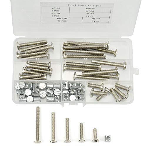 BIGP 60 Stück M6 Möbel-Bettschrauben, Inbus-Kopf mit Zylindermutter,...