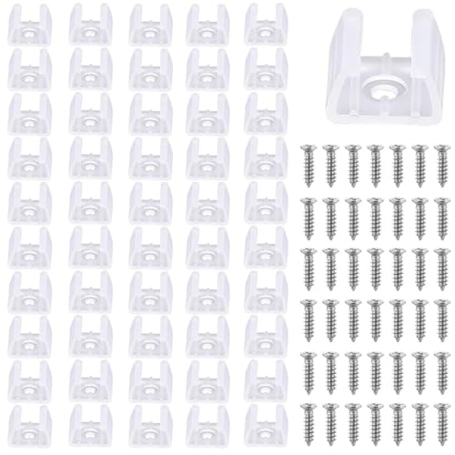 COYUN 50 Pièces Fixation Ruban LED, LED Néon Montage Clips Support Montage, Support pour Bandes, Inclure Vis pour 15mm à 17mm Silicone LED Néon Bande...