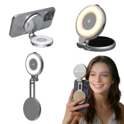 Image of Portronics Oria Type-C Rechargeable Magnetic Clip-On Selfie Light with Mirror & Stand, Adjustable Brightness & Color Temperature, Multi-Angle, Includes Metal Ring, for Selfies, Video Calls & Reels
