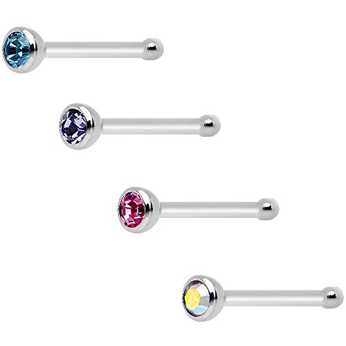 Body Candy Steel Multicolor Accent Nose Stud Bone 4 Pack 20 Gauge 1/4