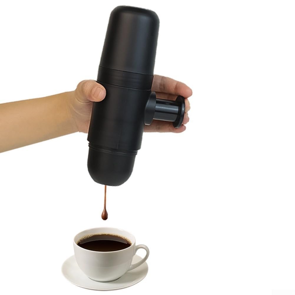 Macchina da caffè espresso manuale portatile da viaggio, design leggero con manico pieghevole, struttura in ABS, compatibile con caffè macinato