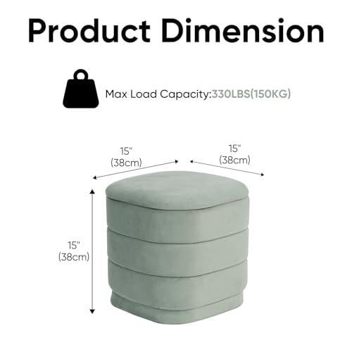 Image of 15 inch Velvet Storage Ottoman with Tray, Foldable Square Ottoman Footrest with Reversible Wood Lid, Collapsible Storage Footstool for Bedroom, Living Room, Dorm, Sage Green