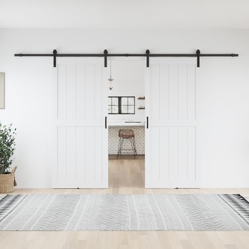 60 x 84 in Manufactured Solid Wood Paneled Double Sliding Barn Door with Installation Hardware Kits