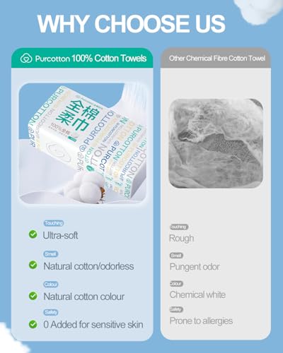 Purcotton Disposable Face Towel, 100% Cotton Dry Wipes, Biodegradable and Unscented Cotton Tissue, 600 Ct Face Cloths for Makeup Removing, Skin Care, Traveling, 20 x 20 cm - Image 4