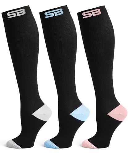 Image of SB SOX 3-Pair Compression Socks (15-20mmHg) for Men & Women - Comfortable Socks, Easy to Put On - Best Socks for Daily /Any Use, Running, Nurse, Travel