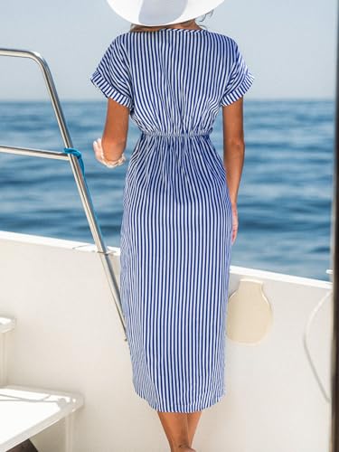 Image of CUPSHE Women's V Neck Wrap Dress Twisted Slit Pleated Waist Tie Short Sleeve Summer Midi Dresses