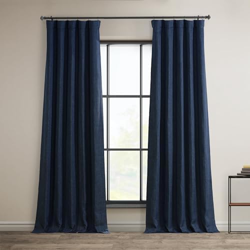 Image of HPD Half Price Drapes - Faux Linen Curtains for Living Room (1 Panel) - 50W X 108L - Textured Room Darkening Curtains for Bedroom 108 Inches Long Home Decor, Indigo (Pack of 8)