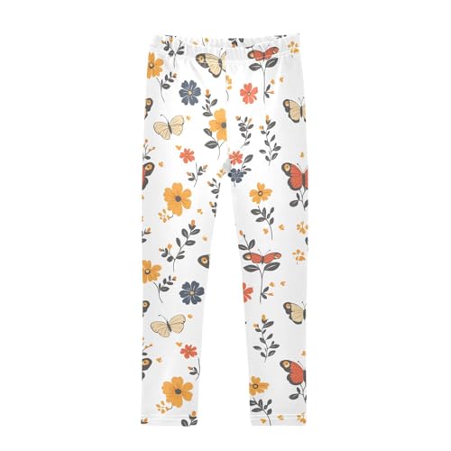 Cute Butterflies Flower Girls Leggings Ultra Soft Compression Yoga Gym Pants for Kids 4-10T