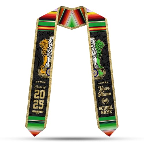 MonkeyVan Personalized India Graduation Stole, Indian Graduation Sash, India Flag Graduation Stole, Class of 2025 Id7