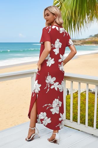 Image of WIHOLL Women's Summer Short Sleeve Dresses Maxi Dress Vacation Beach Sundresses 2026 with Pockets
