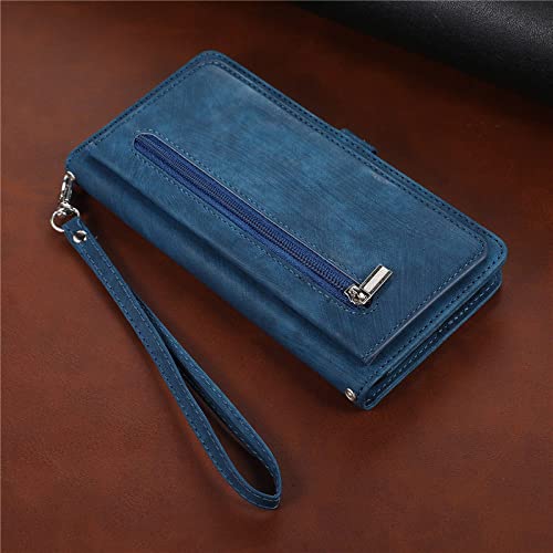 Étui de téléphone en cuir ENILSA pour Samsung Galaxy S23 S22 Ultra avec portefeuille bleu