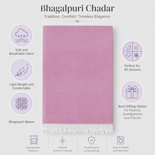 Image of Bhagalpuri Soft Dull Cotton Single Chadar | Single Thread Lightweight Odhne Wali Chadar | Top Sheet for Sleeping Summer (Pink)