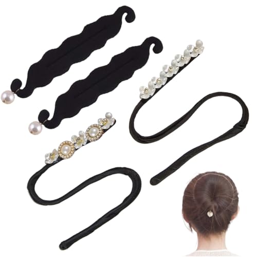 Conjunto de 4 Nudos Mágicos para Cabello unidades de moños mágicos para mujer con peal y flores para hacer moños de cola de caballo,formador de donas,rizador de pelo,accesorio para peinar el cabello