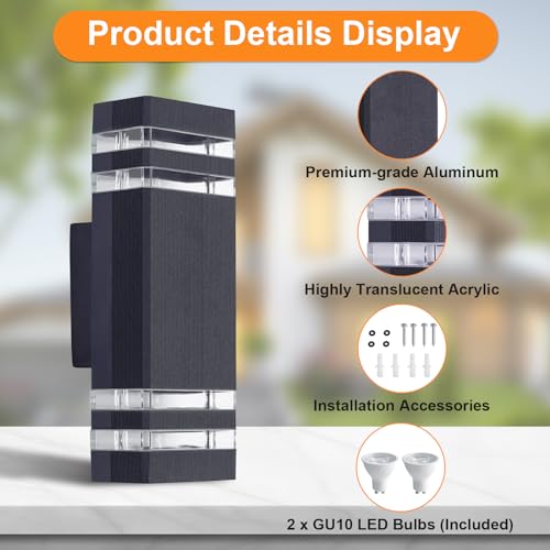 LED Wandleuchte Wandlampe aussen - IP65 Außenlampe Aussenlampe Wand, GU10 Up Down Außenleuchte Außenwandleuchte 3000K, Aussenleuchte Außenbeleuchtung Hauswand Terrasse Haus, Anthrazit Grau – Bild 4