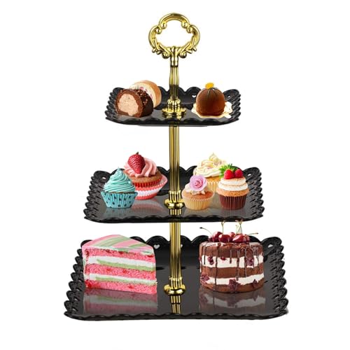 Recopilación de Exhibidor de cupcakes - solo los mejores. 49 JDF3CISH Soporte de Plástico para Cupcakes de 3 Niveles, Bandeja Escalonada, Bandeja de Pastel de Postres, Soporte de Plástico para Postres, para Boda, Cumpleaños, Fiesta de Té...