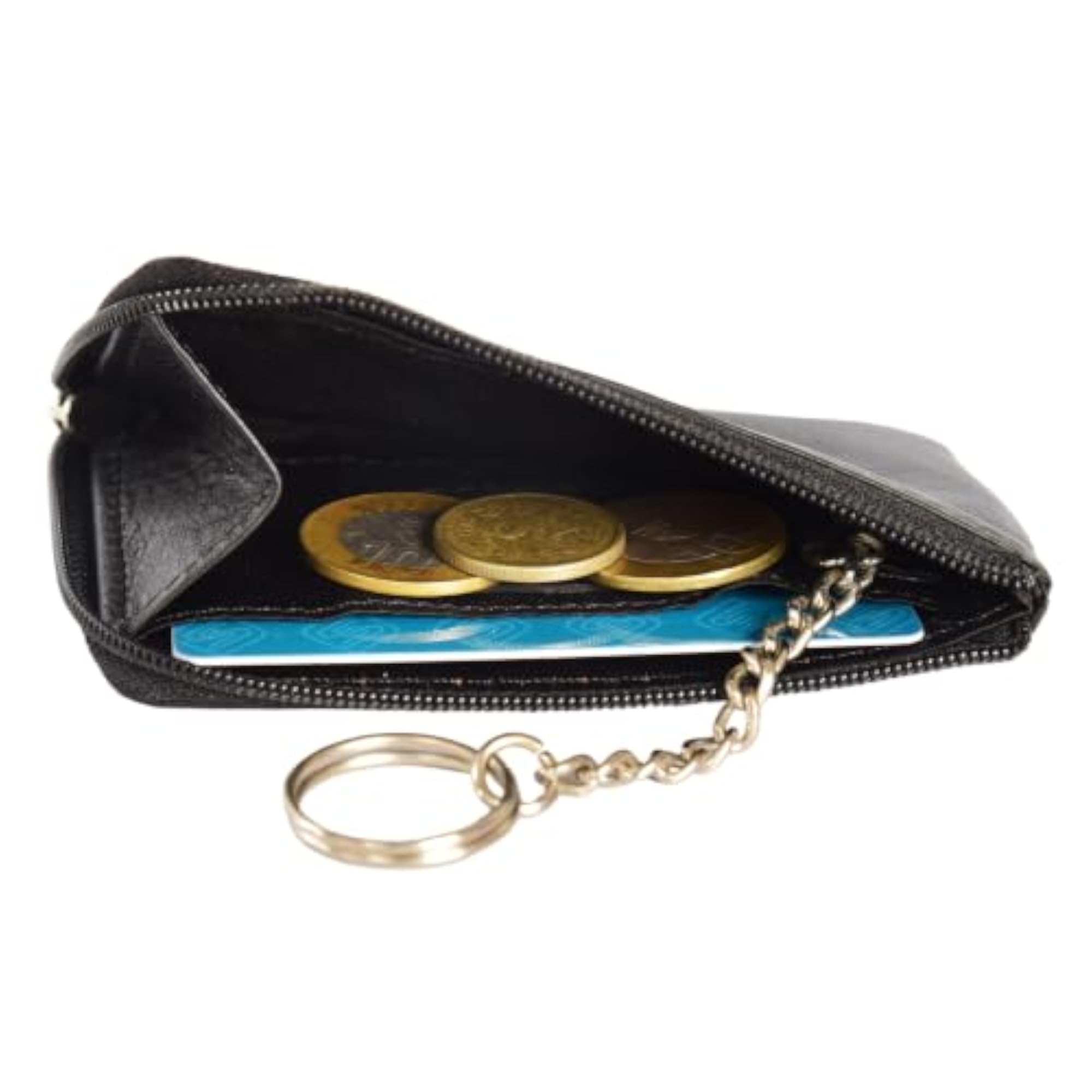 Black Genuine Leather Coin Purse, Compact Mini Wallet Pouch
