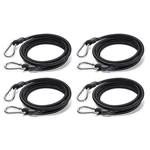 King Pieces 60 Inch Bungee Cords With Hooks Heavy Duty 4 Pieces Black Latex Long Bungie Cord Bungee Straps With Stainless Steel Mini Hook For Outdoor Tent, Camping, Cargo, Bike, Transporting, Storage… #TOP3