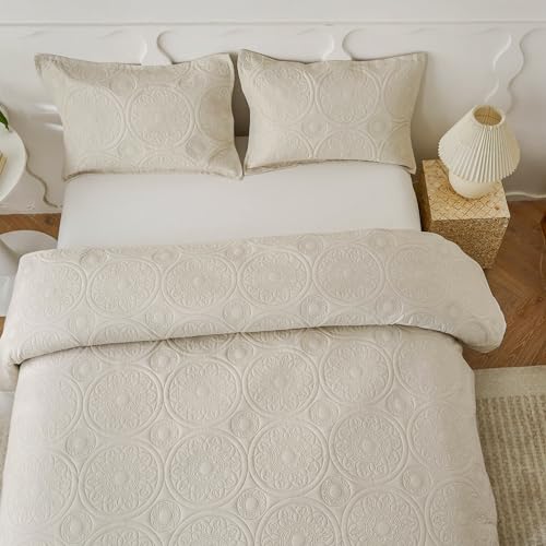 Simple&Opulence Quilted Bedspreads Double Size-3 Pcs Soft Reversible Microfiber Bed Spread Coverlet,Floral Embossed Bed Throw Set with 2 Pillowcases for Bedroom Decor,220x240cm,Beige - Cosy Home Interiors Simple&Opulence Quilted Bedspreads Double Size-3 Pcs Soft Reversible Microfiber Bed Spread Coverlet,Floral Embossed Bed Throw Set with 2 Pillowcases for Bedroom Decor,220x240cm,Beige - Image 3