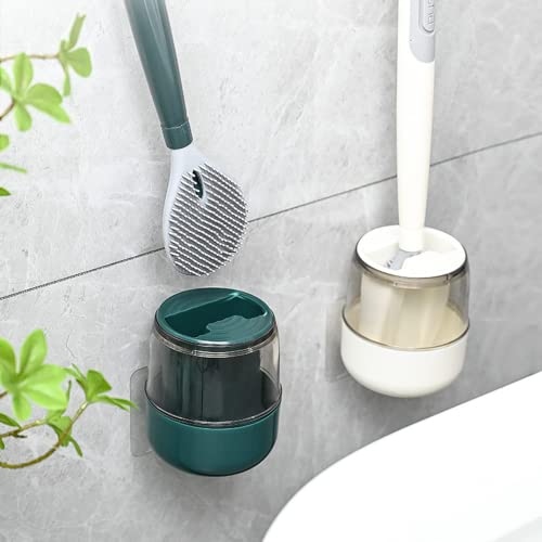 Household Silicone Toilet Brush And Holder Set, Toilet Brush With Soap Dispenser, Punch-Free Wall Hanging Toilet Brush With Liquid, Long Handle Toilet Brush With Base-White+Green #TOP6