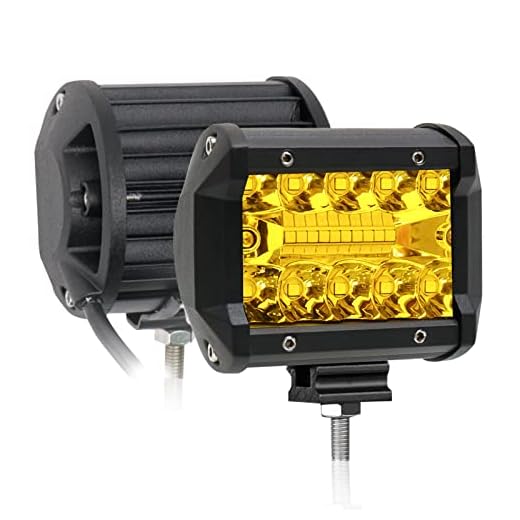 Amber LED Pods, CAMIY 2Pcs 120W 4 Inch Yellow Fog Lights Triple Row LED Driving Light Spot Flood Combo Beam LED Fog Lights for Truck ATV USV SUV Pickup Boat Front Bumper