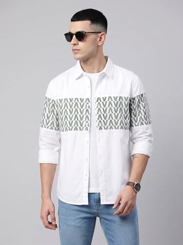 Image of Afflatus Men's Casual Shirt with Geometric Print | Premium Cotton Full Sleeve Shirt for Men | Stylish Regular Fit Fashion Trend | Casual, Party & Smart Casual Wear