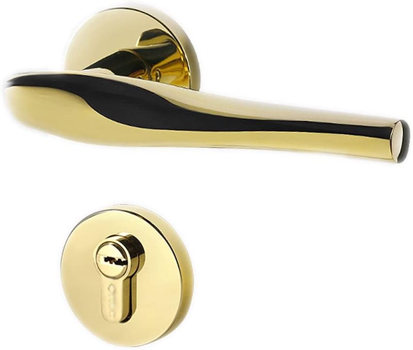 Door Knob Lever Mute Door Lock Solid Wood Door Levers Double Tongue Lock Door Handle with Key/Without Key for Bedroom Door Lock with Handle (Color : Gold with Key)