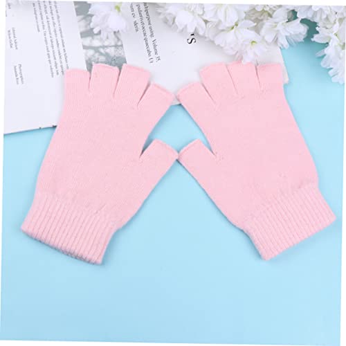 Mitones de punto de medio dedo cálidos de invierno para mujer rosa 4